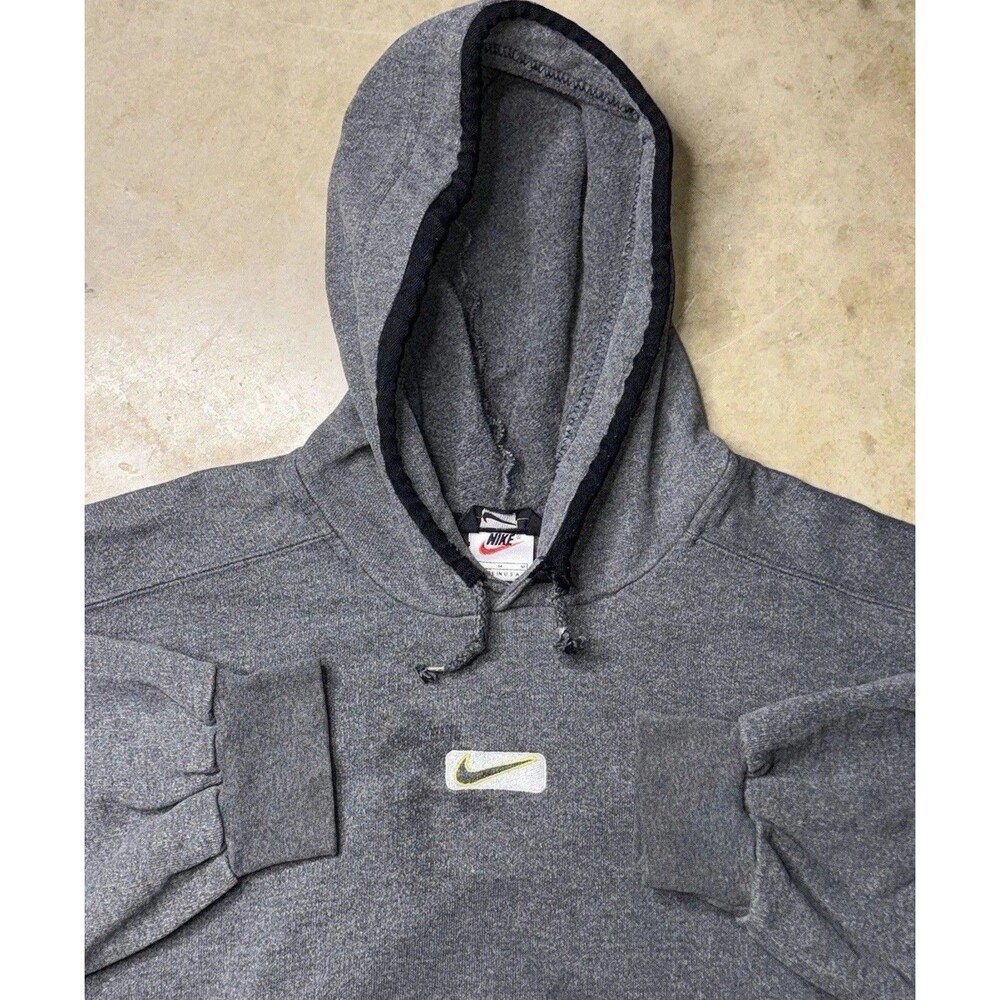 VTG 90s Nike Center Logo Hoodie Grey Heavyweight Pullover Swoosh Boxy M USA